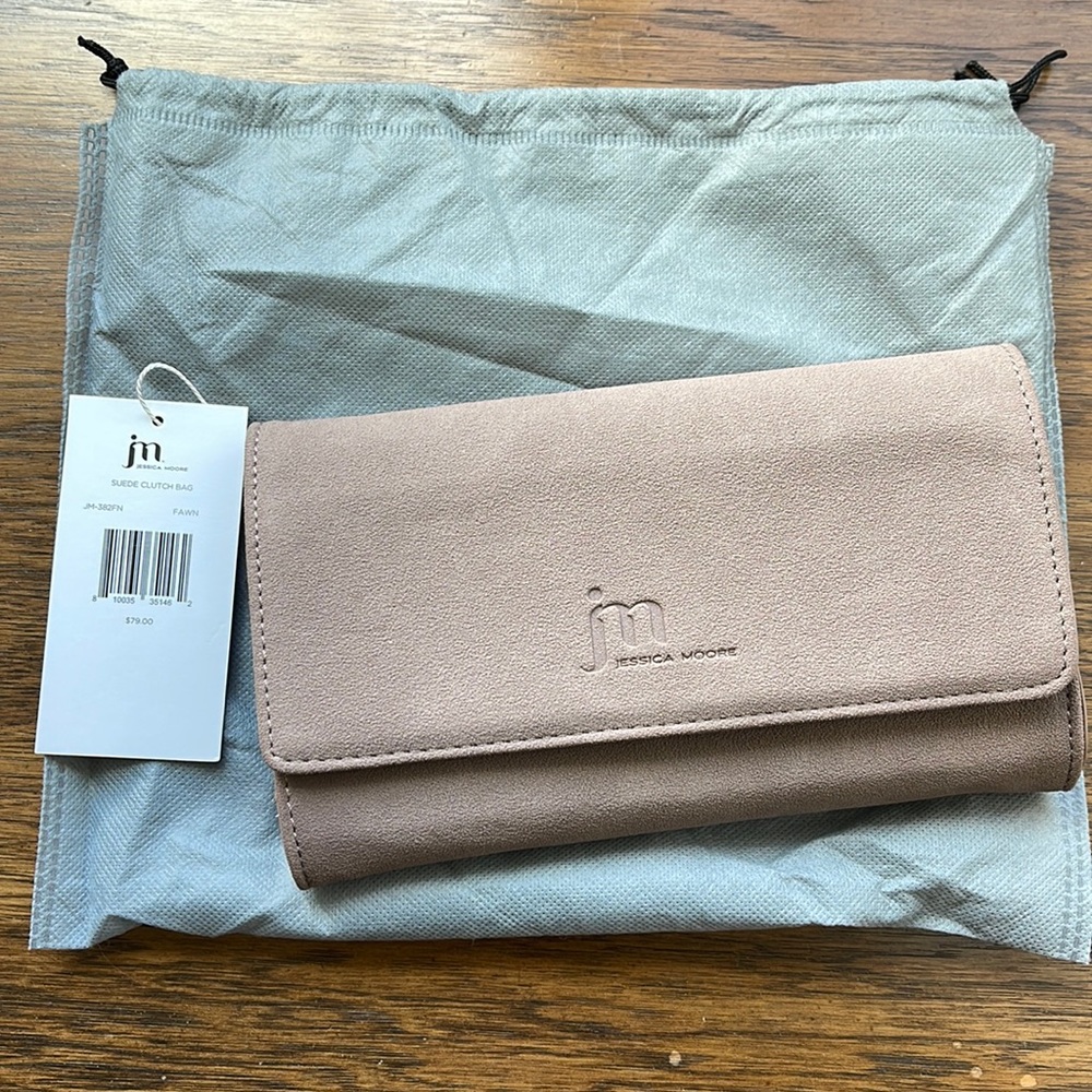 Jessica Moore suede clutch bag fawn
